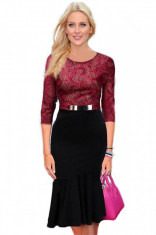 F489 Rochie midi stil office, cu model din dantela si curea in talie foto