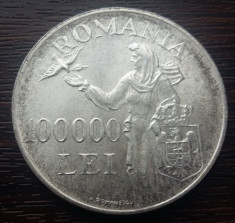 (A141) MONEDA DIN ARGINT ROMANIA - 100.000 LEI 1946, REGELE MIHAI I foto