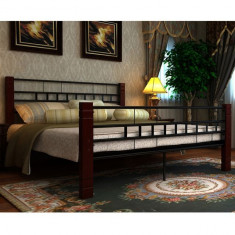 Cadru pat metalic, picioare din lemn, 180 x 200 cm foto