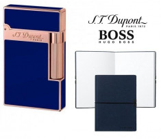 Set Bricheta S.T. Dupont Ligne 2 Blue Lacquer Pink Gold si Note Pad Blue Hugo Boss foto