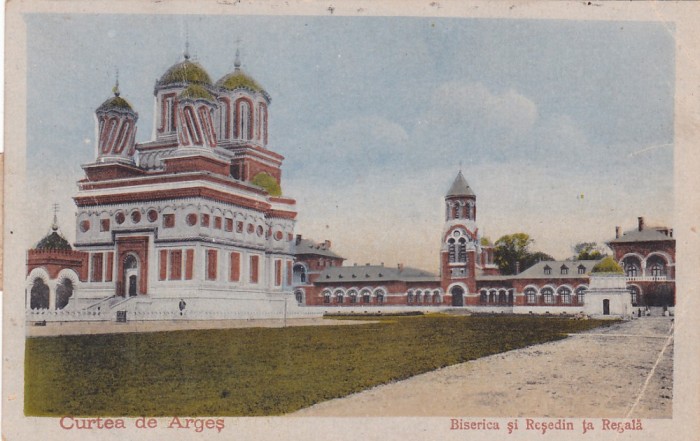 CURTEA DE ARGES ,BISERICA SI RESEDINTA REGALA,CIRCULATA 1924,ROMANIA.