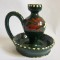 (T) Suport de lumanare ceramic, verde, rustic, emailat, 11 cm, decor floare