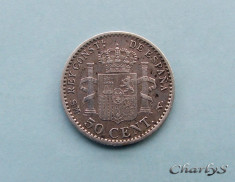 SPANIA - 50 Centimos 1904 - Alfonso XIII - Argint 2.5 g foto