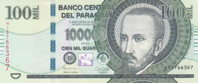 Bancnota Paraguay 100.000 Guaranies 2015 - P233 UNC foto