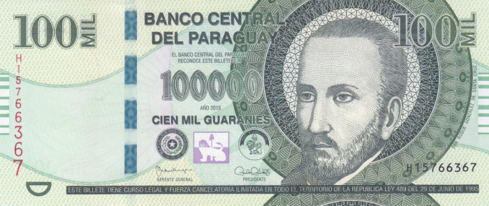 Bancnota Paraguay 100.000 Guaranies 2015 - P233 UNC