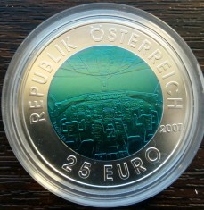 (A299) MONEDA DIN ARGINT AUSTRIA - 25 EURO 2007, AVIATIA, UNC, ARGINT CU NIOB