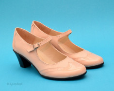 Pantofi dama eleganti din piele naturala bej cu toc de 5 cm cod P118BEJ foto