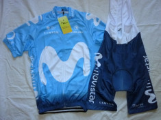 Echipament ciclism Movistar 2018 set pantaloni cu bretele si tricou costum Nou foto