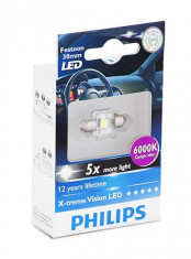 Bec auto led Philips X-tremeVision LED Festoon T14x30 1W 12V 6000K 129416000KX1 foto