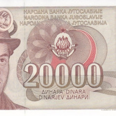 Bancnota Iugoslavia 20.000 Dinari 1987 - P95 UNC