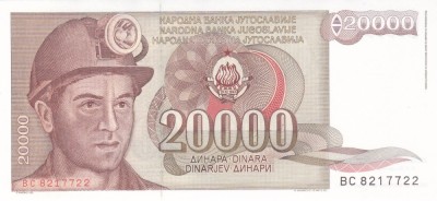 Bancnota Iugoslavia 20.000 Dinari 1987 - P95 UNC foto