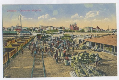 1050 - CONSTANTA, railway in harbor, Romania - old postcard - unused foto