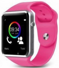 Smartwatch Cronos A1, TFT LCD Capacitive touchscreen 1.54&amp;amp;quot;, 2G, Bluetooth (Argintiu/Roz) foto