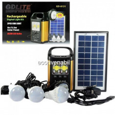 Kit Solar Lanterna COB LED 3W, USB, 3 Becuri, 6V 4Ah GDLite GD8131 foto