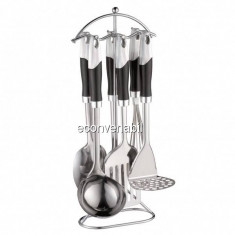 Set ustensile bucatarie inox cu suport 7 piese Peterhof PH1236 foto