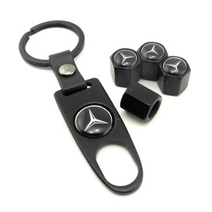 Breloc si 4 capacele ventil model auto pentru mercedes metalice negre foto