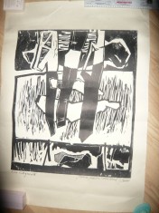 Gravura pe tema cartii prof.Elie Wiesel- Portile Padurii , semnat S.Bancu