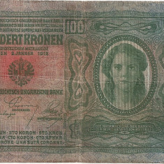 AUSTRIA UNGARIA 100 COROANE KRONEN 1912 STAMPILA TIMBRU SPECIAL U