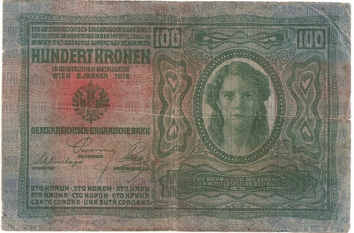 AUSTRIA UNGARIA 100 COROANE KRONEN 1912 STAMPILA TIMBRU SPECIAL U