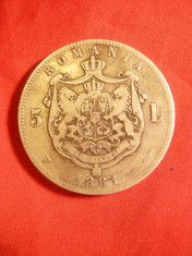 Moneda 5 lei 1881, Carol I Domn , argint , cal.Buna foto