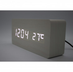 Ceas digital lemn, afisaj LCD, alarma, calendar, temperatura si senzor de sunet foto