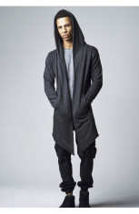 Long Hooded Open Edge Cardigan gri carbune S foto