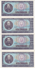 ROMANIA 4 bancnote x 100 lei 1966 UNC SERIE CONSECUTIVA foto