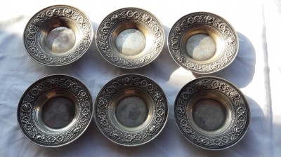 argint SET MASIV 6 FARFURII 1900 art nouveau FRANTA splendid UNIC de COLECTIE foto