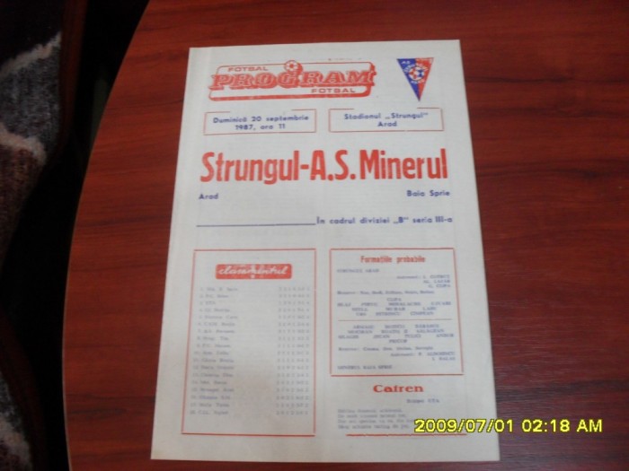 PROGRAM Strungul Arad - Minerul Baia Sprie
