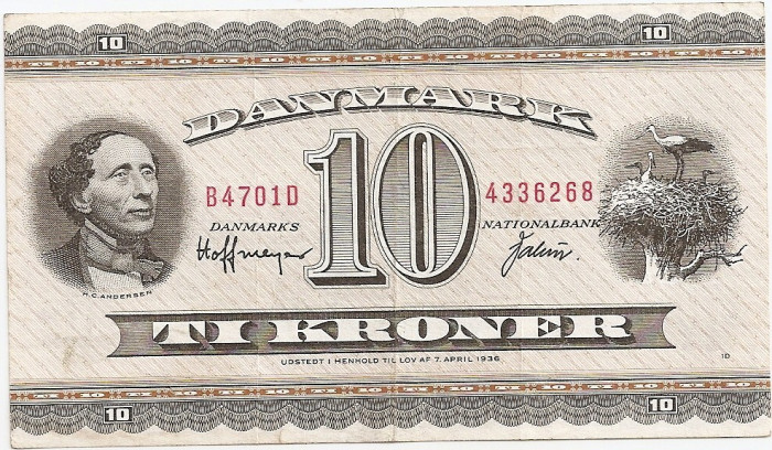 DANEMARCA 10 KRONER 1936 VF