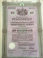 100 Reichsmark obligatiune la purtator Dresda Germania 1939 neincasata foto