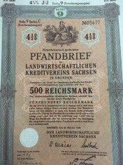 500 Reichsmark obligatiune la purtator neincasata Dresda Germania 1939 foto