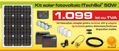 Kit (sistem) solar fotovoltaic ITechSol? 50W pentru iluminat 12V foto