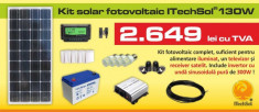 Kit (sistem) solar fotovoltaic ITechSol? 130W pentru iluminat 12V si invertor pentru alimentare TV si receiver satelit foto
