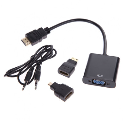 Convertor activ HDMI la VGA + cablu audio + adaptor MICRO / MINI HDMI foto
