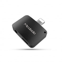 Adaptor Lightning la Jack 3.5 + Lightning Mcdodo Compact Black (aluminiu, audio + incarcare) foto