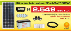 Kit (sistem) solar fotovoltaic ITechSol? 150W pentru iluminat si alimentare TV, receiver satelit pe 12V foto
