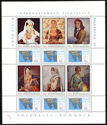 Romania 1971 - BALCANFILA III. PICTURA FEMEI, COALA MICA, MNH, F160 foto