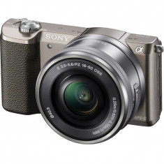 Aparat foto Mirrorless A5100LB 24.3MP, Brown + Obiectiv Sony SELP1650, 16-50mm, Silver foto