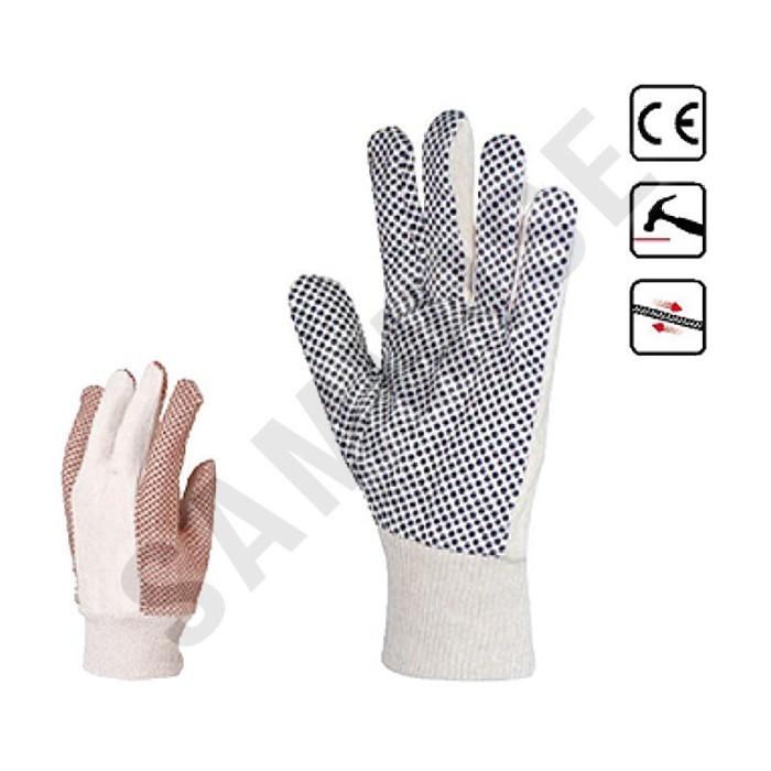 Manusi din panza, picouri PVC negre, antianlunecare, pe palma foto mare Manusi din panza, picouri PVC negre, antianlunecare, pe palma foto mare