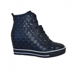 Pantof modern cu platforma imbracata, nuanta bleumarin cu tinte (Culoare: BLEUMARIN, Marime: 36) foto
