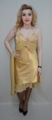Rochie eleganta,nuanta aurie, din dantela cu saten si voal (Culoare: AURIU, Marime: 38) foto