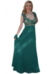 Rochie lunga, de ocazie, din voal verde, cu insertie de dantela (Culoare: VERDE, Marime: 42) foto