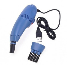 Mini aspirator USB pentru curatare tastatura, lanterna LED, Albastru foto