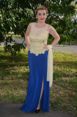 Rochie eleganta, lunga, de culoare albastra, cu slit adanc (Culoare: ALBASTRU, Marime: 38) foto