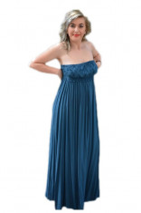 Rochie albastra cu broderie in partea de sus, model lung de zi (Culoare: ALBASTRU, Marime: 38) foto