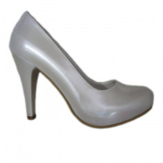 Pantof de culoarea perlei sidefate, cu toc inalt si platforma (Culoare: IVORY, Marime: 35) foto