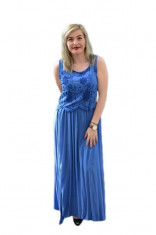 Rochie rafinata lunga, de culoare albastra, cu aspect de costum (Culoare: ALBASTRU, Marime: 40) foto