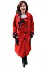 Jacheta deosebita tip palton, culoare rosie cu model negru-gri (Culoare: ROSU, Marime: 54) foto