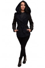 Palton bleumarin cu maneci din piele ecologica cu model matlasat (Culoare: BLEUMARIN, Marime: 36) foto